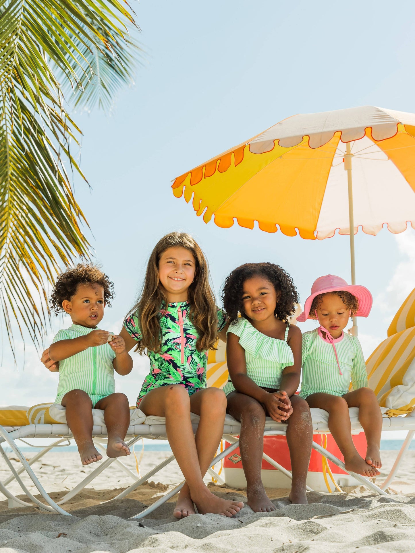 Spring Green Seersucker Short Sleeve One Piece Rash Guard Swimsuit