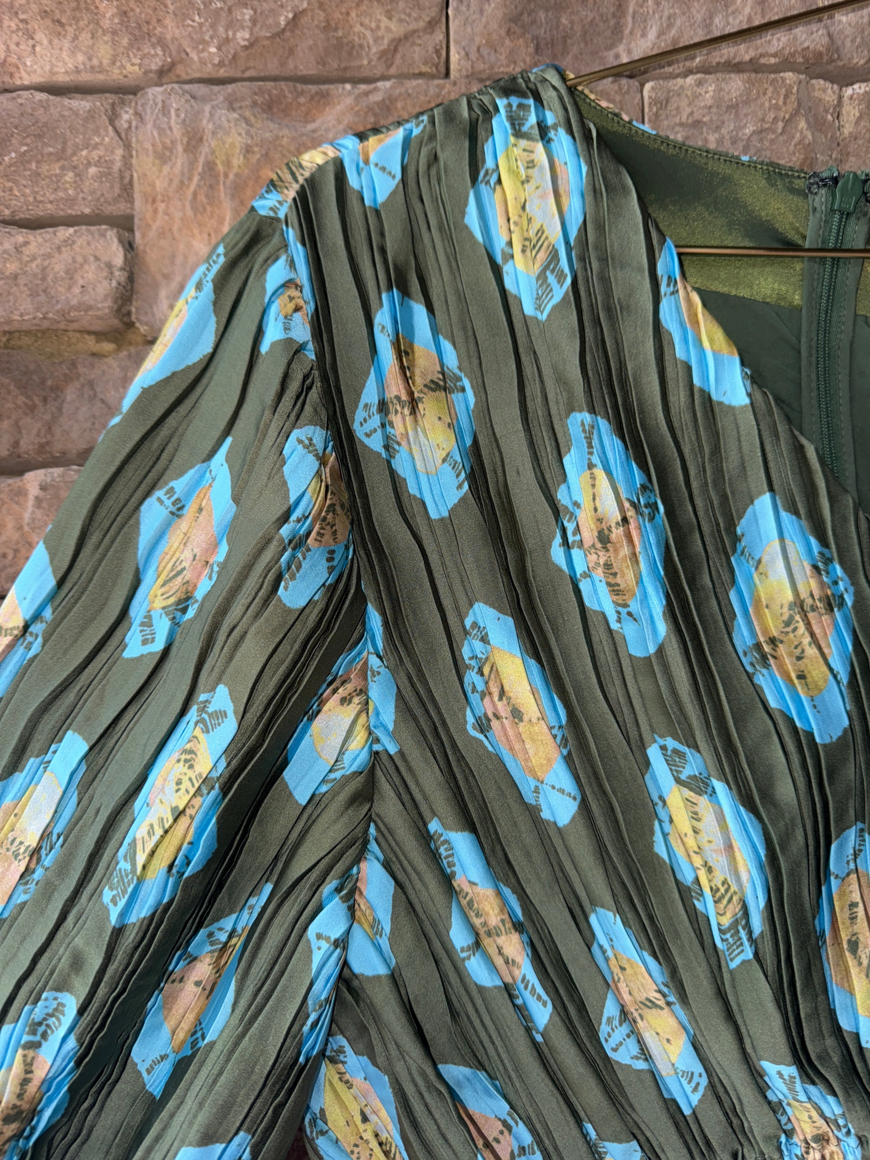 Tuckerneck Olive And Aqua Diamond Maisy Blouse XXL