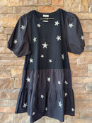 Black Mini Star Dress Ruffle Hem M