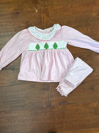 Smockingbird Christmas Tree Smocked 2piece set 24M
