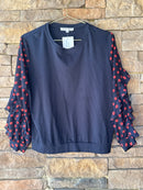 Joy Joy Red and Black Balloon Sleeve Top S