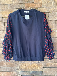 Joy Joy Red and Black Balloon Sleeve Top S