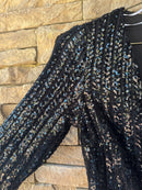 Lulus Black Sequin LS Plunge Maxi M