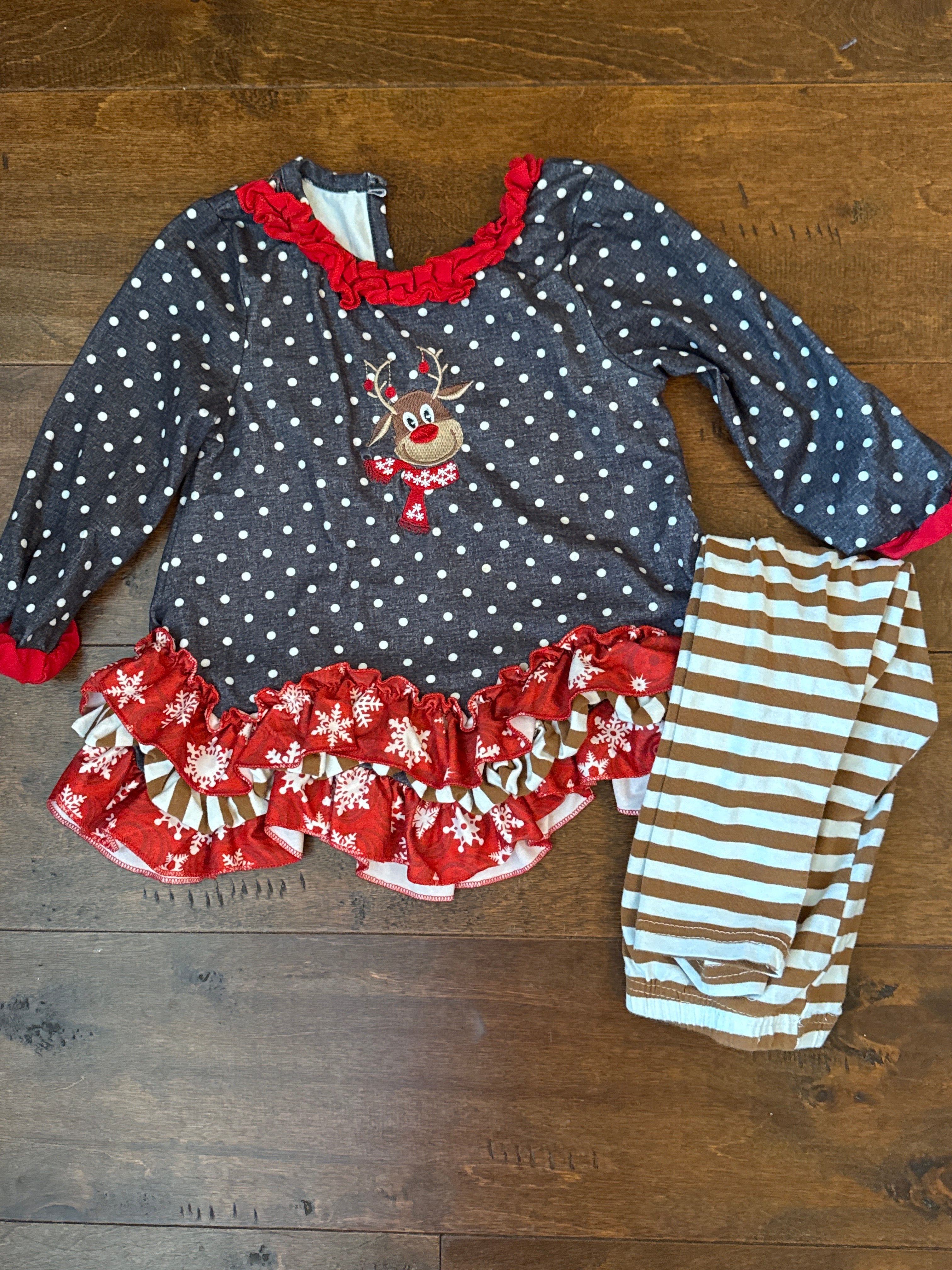 Polka Dot Reindeer swing top and pants 2T
