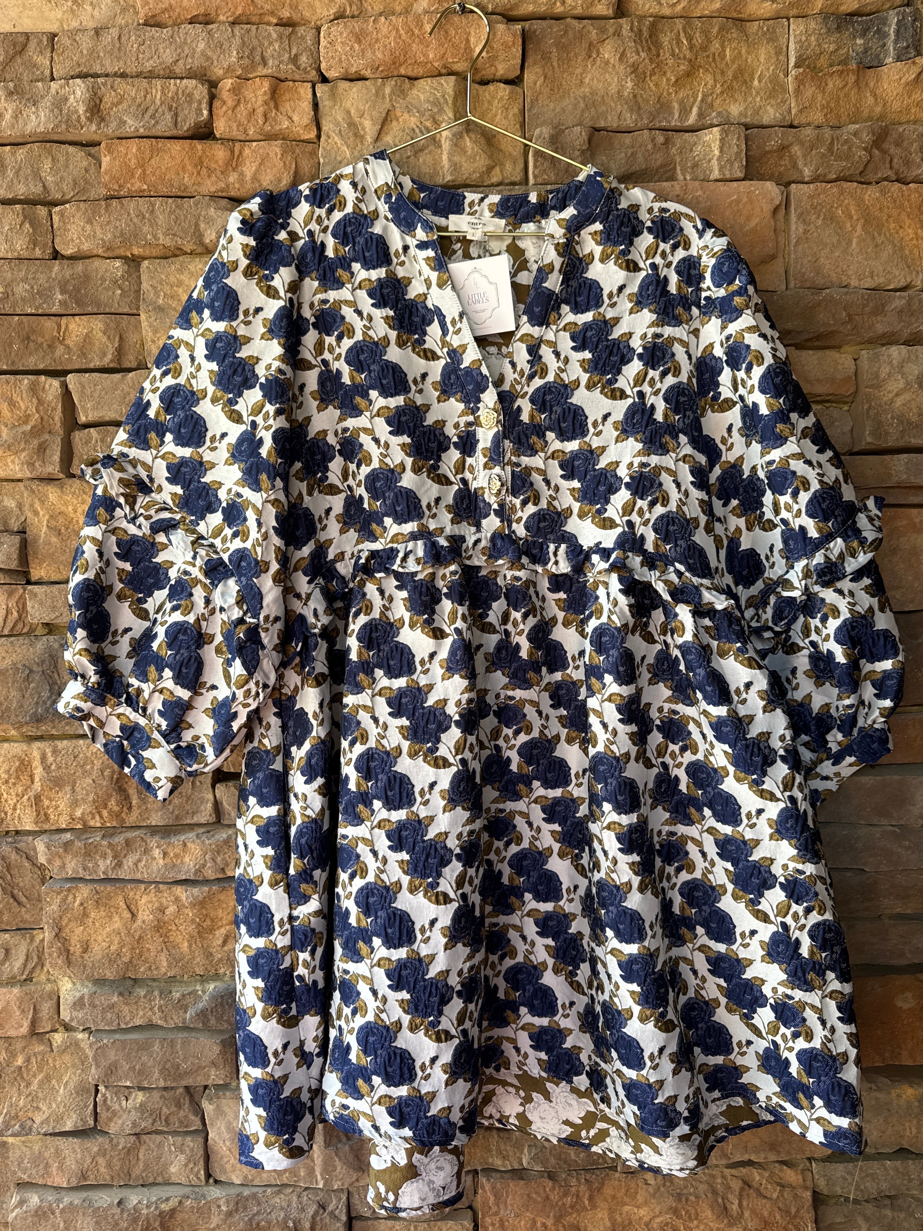Entro Brown and Navy Floral LS Dress L