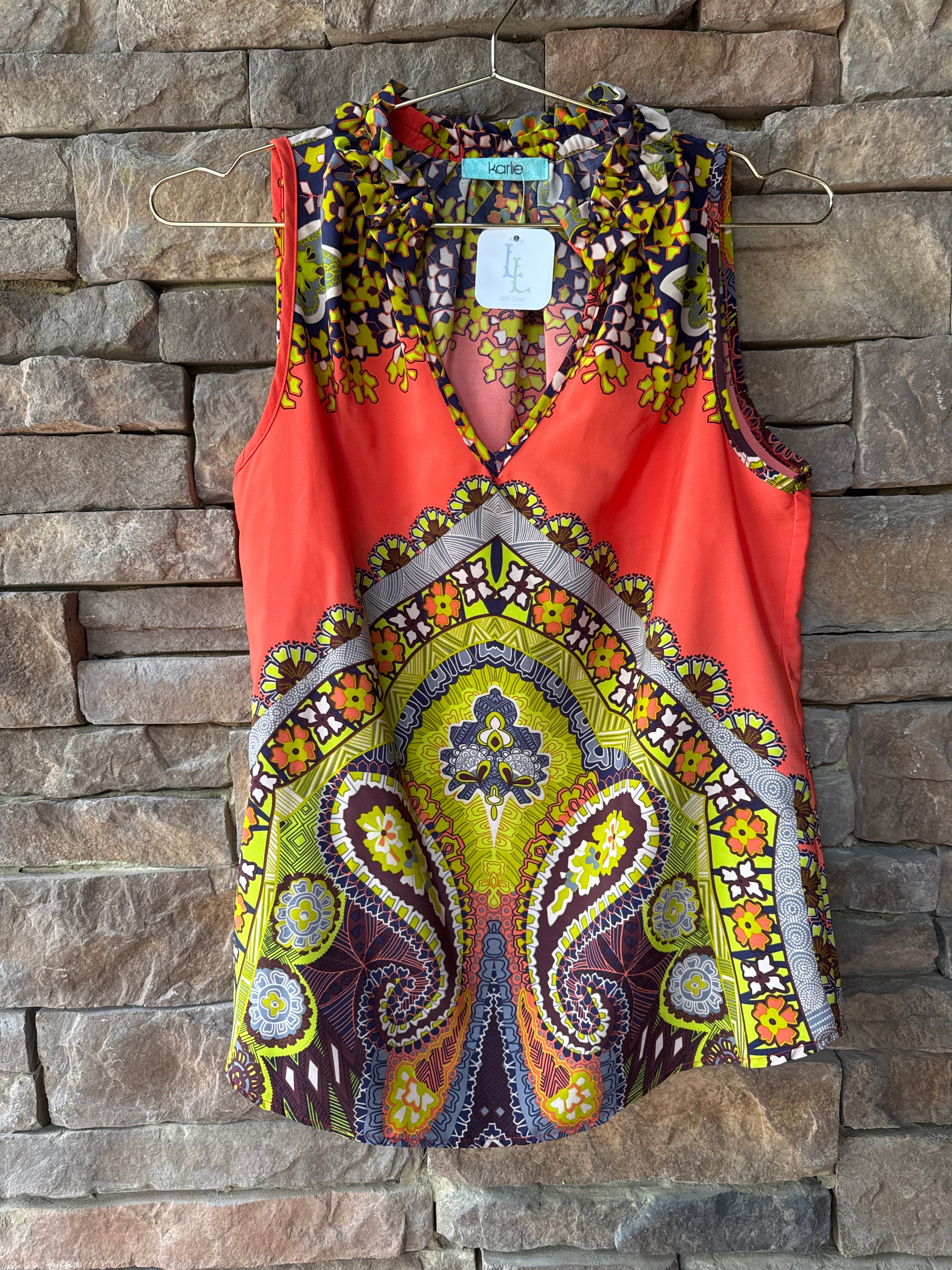 Karlie Vintage Ruffle Tank Swing Top M
