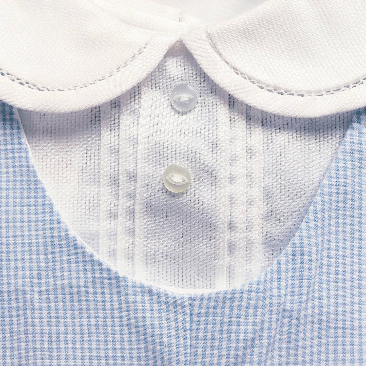 Blue & White Checked Romper with Side Tabs