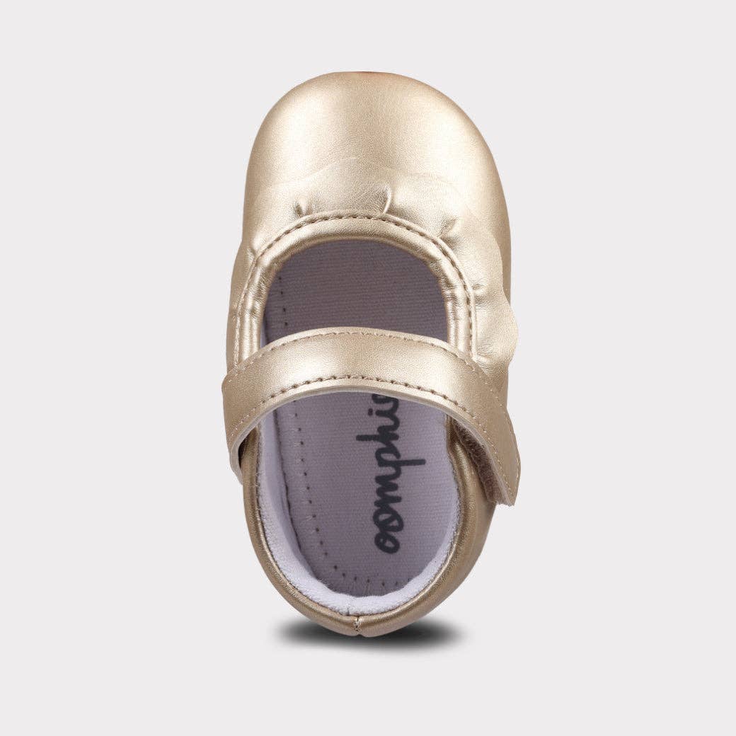 Amina Girls Hook & Loop Crib Shoe: Gold