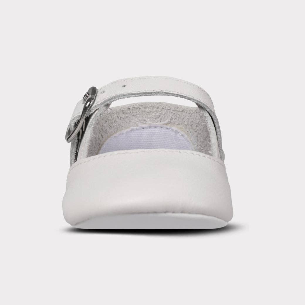 Darcy Girls Crib Hook & Loop Shoe: White Leather