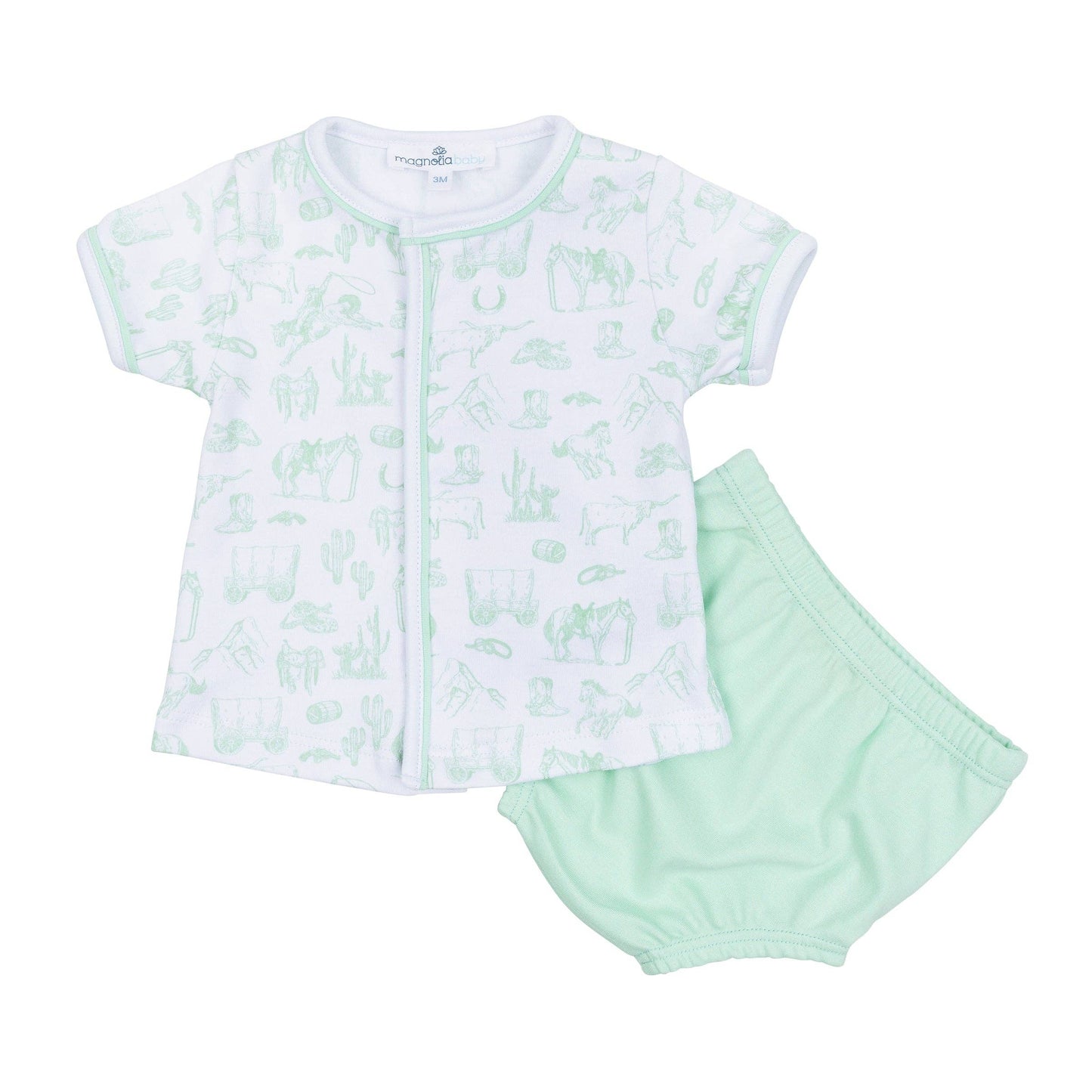 Wild West Toile Diaper Cover Set - Celery