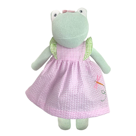 Knit Frog Doll with Pink Check Dragonfly Dress: Doll & Dress Set / 14"