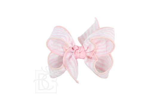 SEERSUCKER BOW ON CLIP: Light Pink / 4.5" Large - 1.5" Ribbon on Alligator Clip