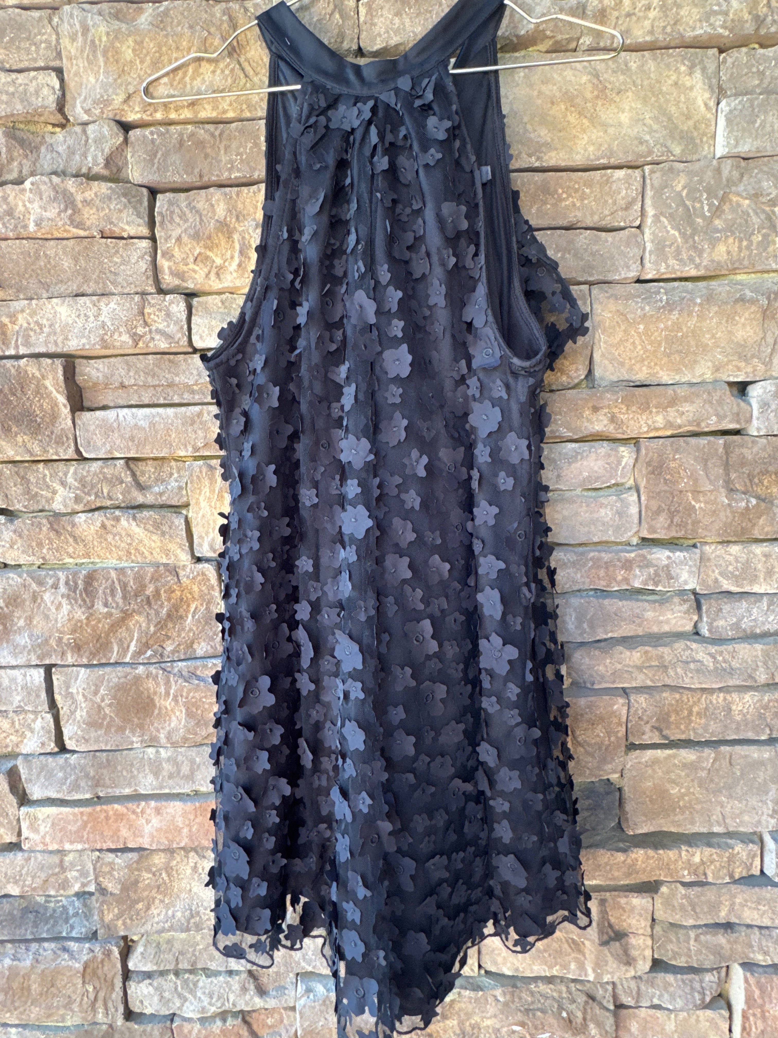 Anthropologie 3D Floral Black Mini Dress 4P