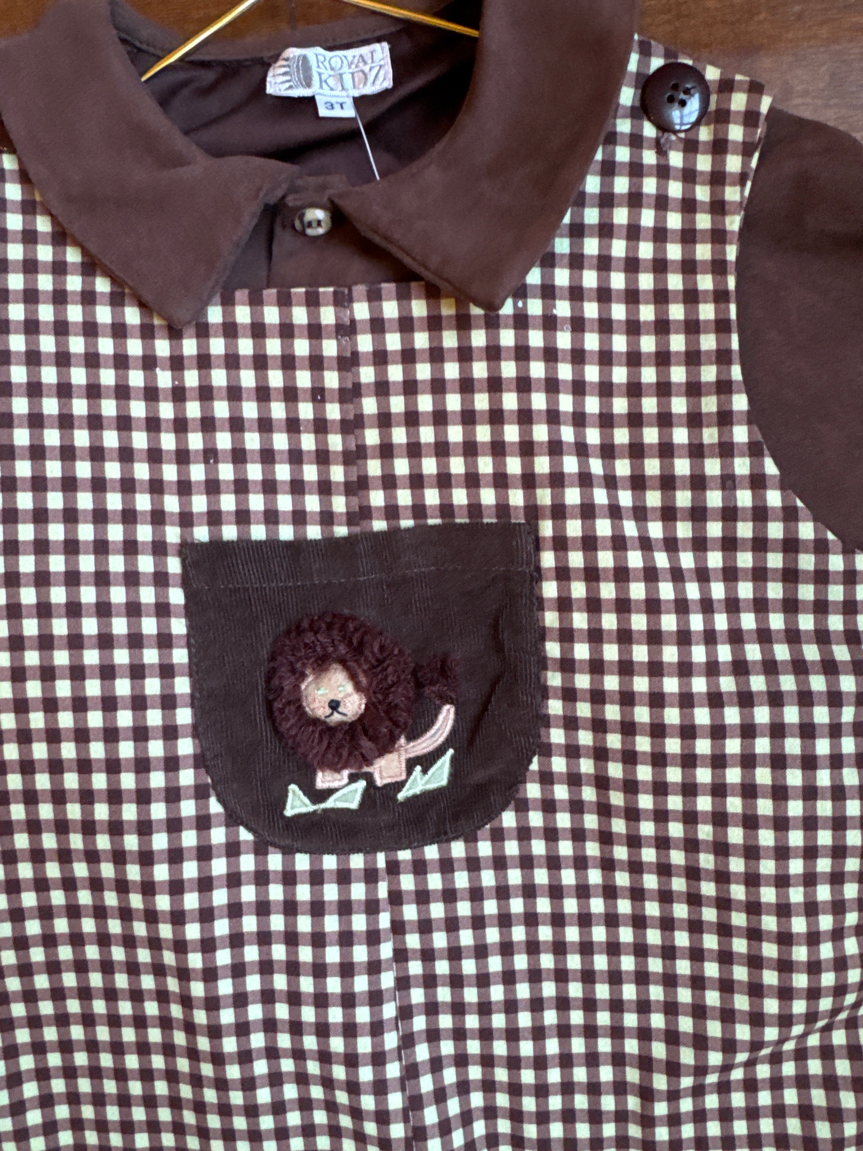 Royal Kids Brown Gingham Lion Longall 3T