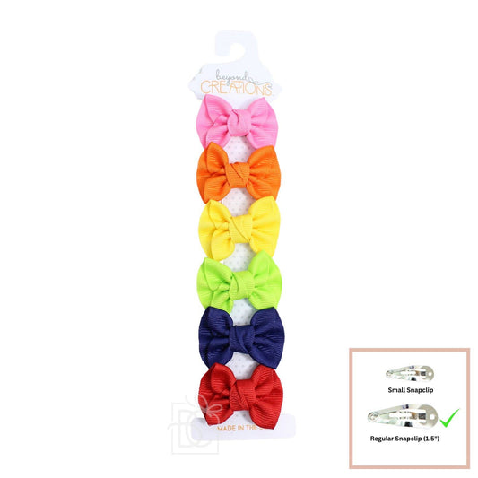 6 PACK - 2" TODDLER ANNE BOW ON SNAP CLIP: Bright 6 Pack - Hot Pink; Orange; Bright Yellow; New Chartreus; Navy; Red