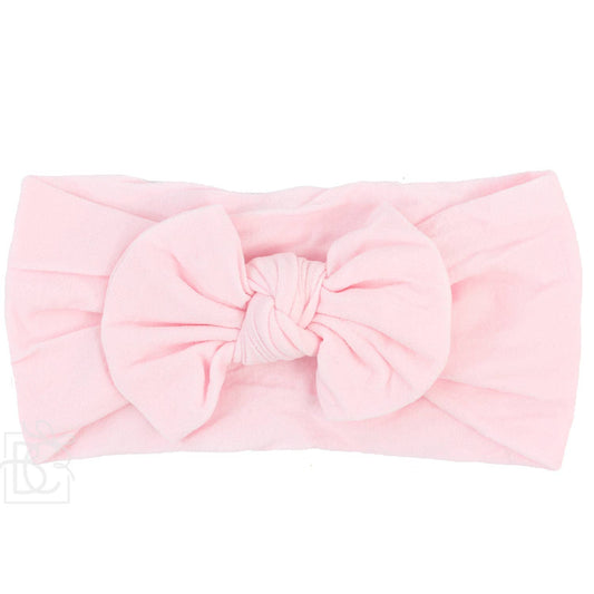 WIDE PANTYHOSE HEADBAND WITH KNOT BOW (SOLIDS): POWDER PINK