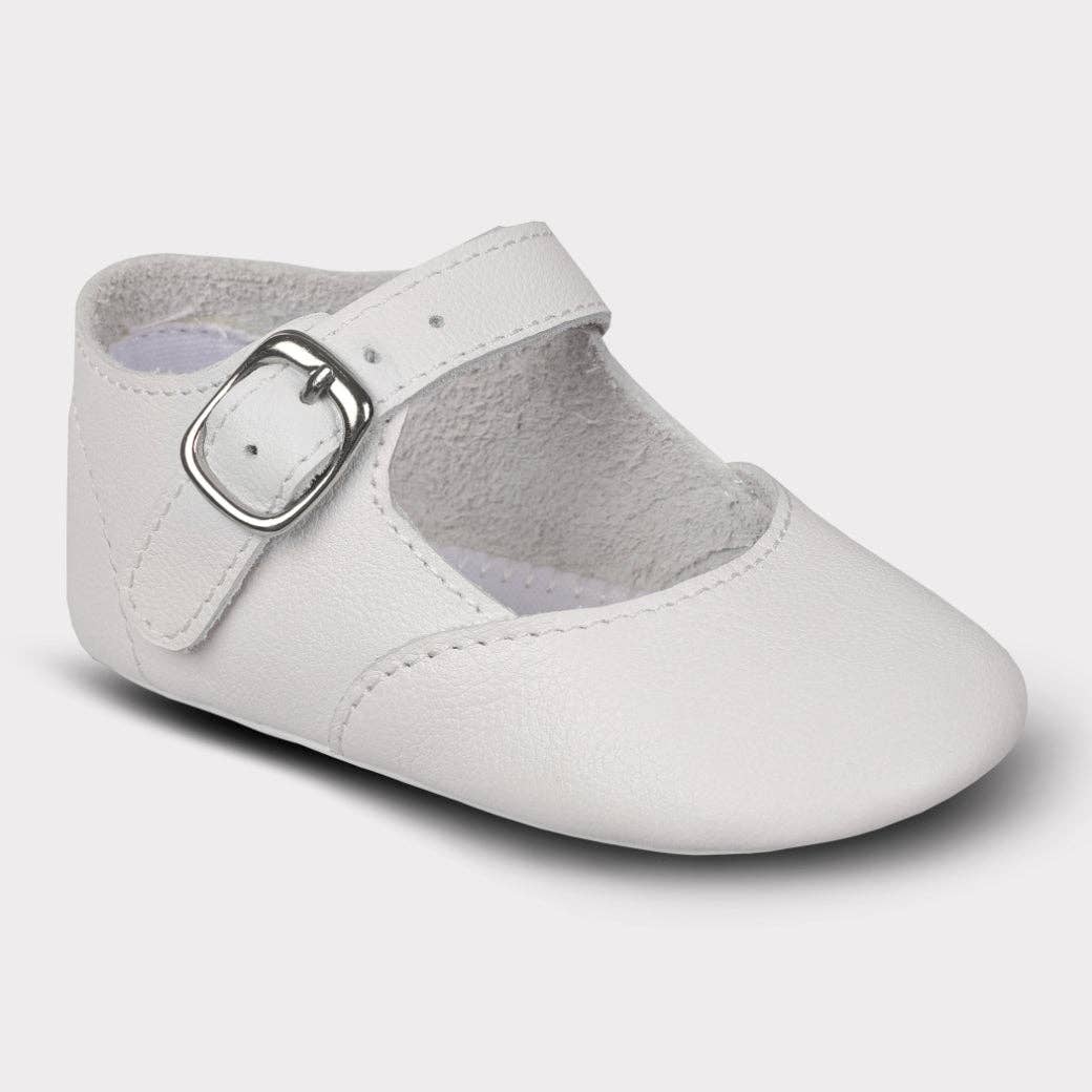 Darcy Girls Crib Hook & Loop Shoe: White Leather