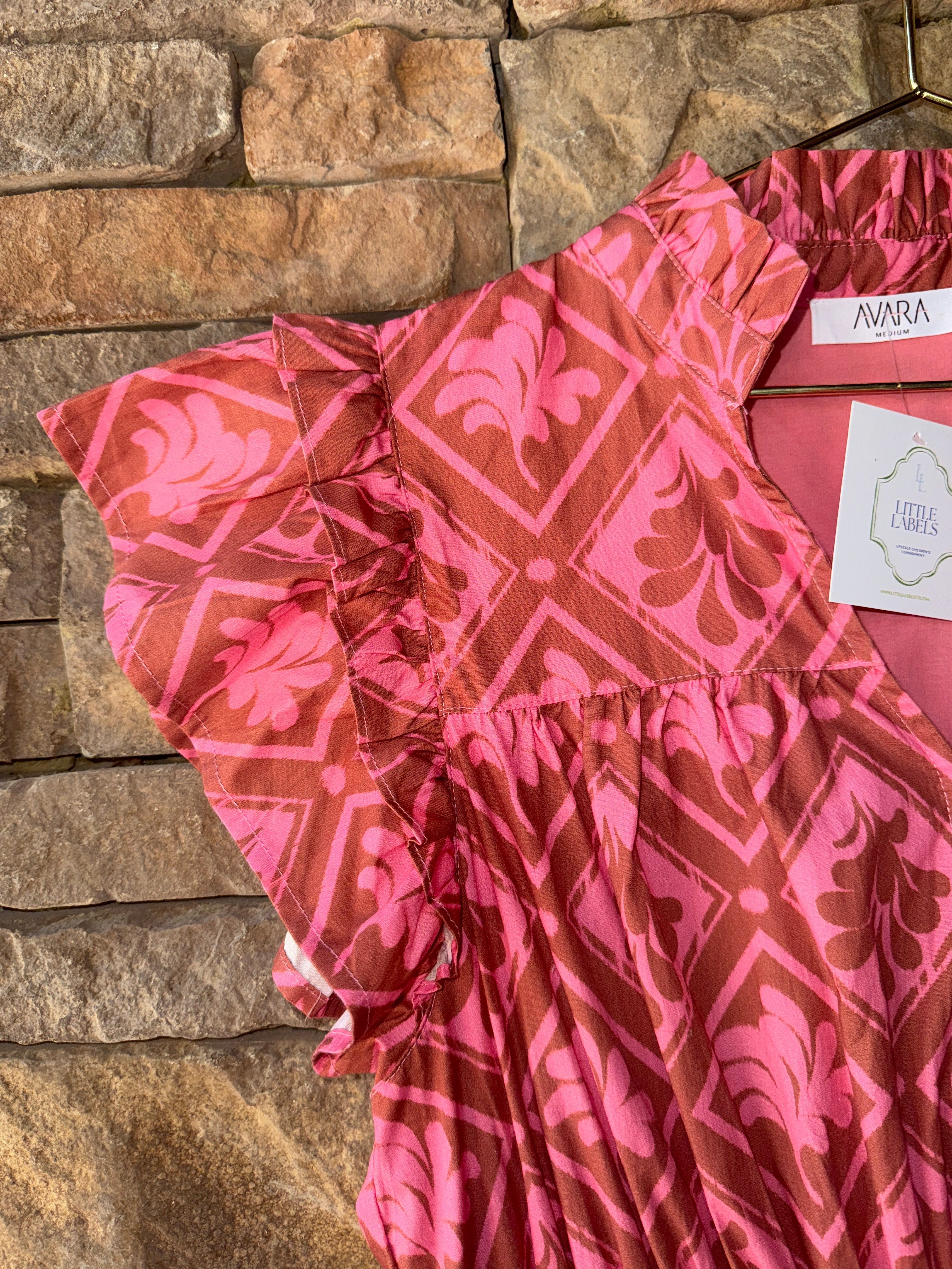 Avara Orange and Pink Flutter Sleeve Maxi M