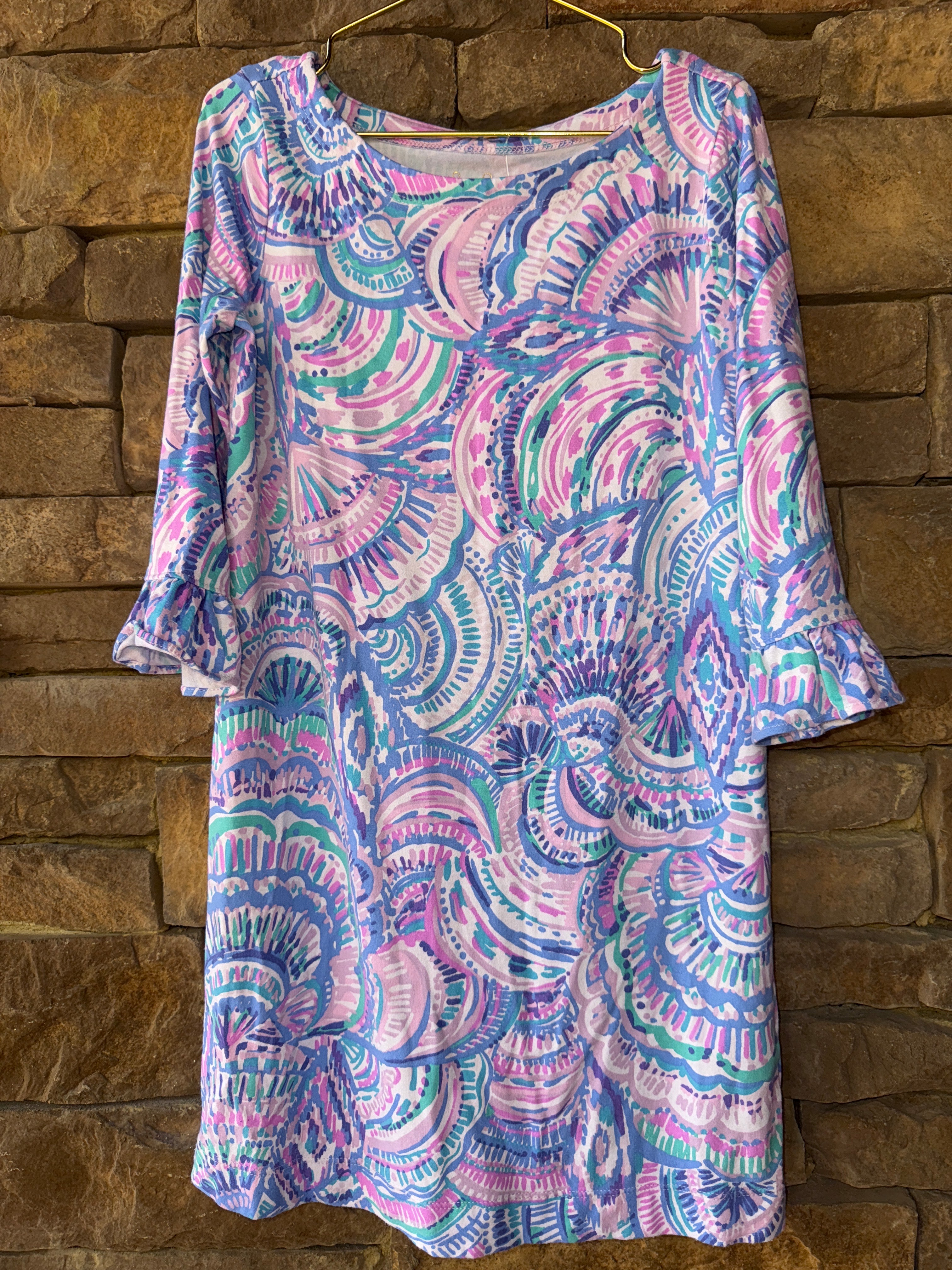 Lilly Pulitzer Shell Print Ruffle Sleeve Dress M (6-7)