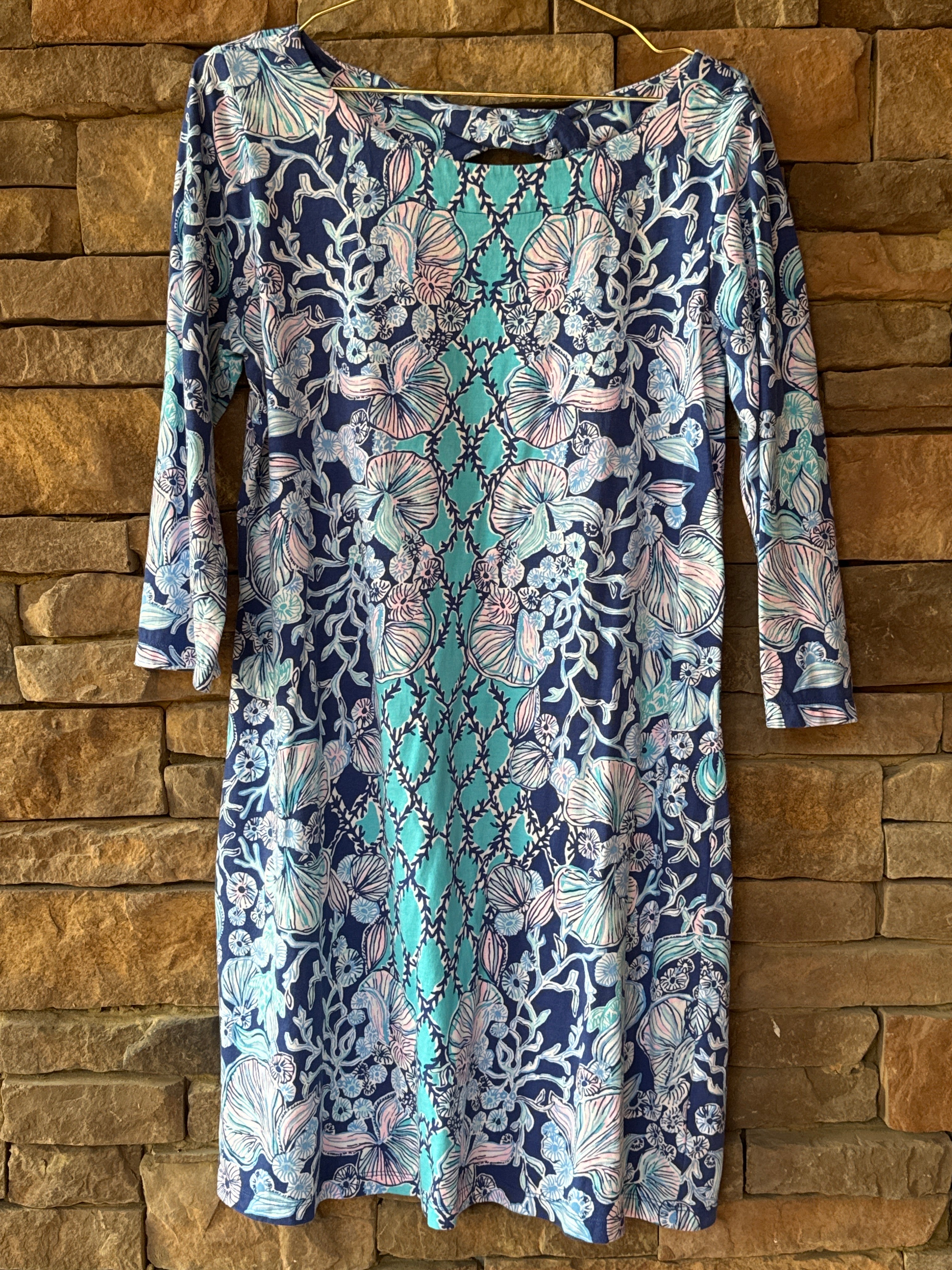 Lilly Pulitzer Navy Coral Shell Dress XL