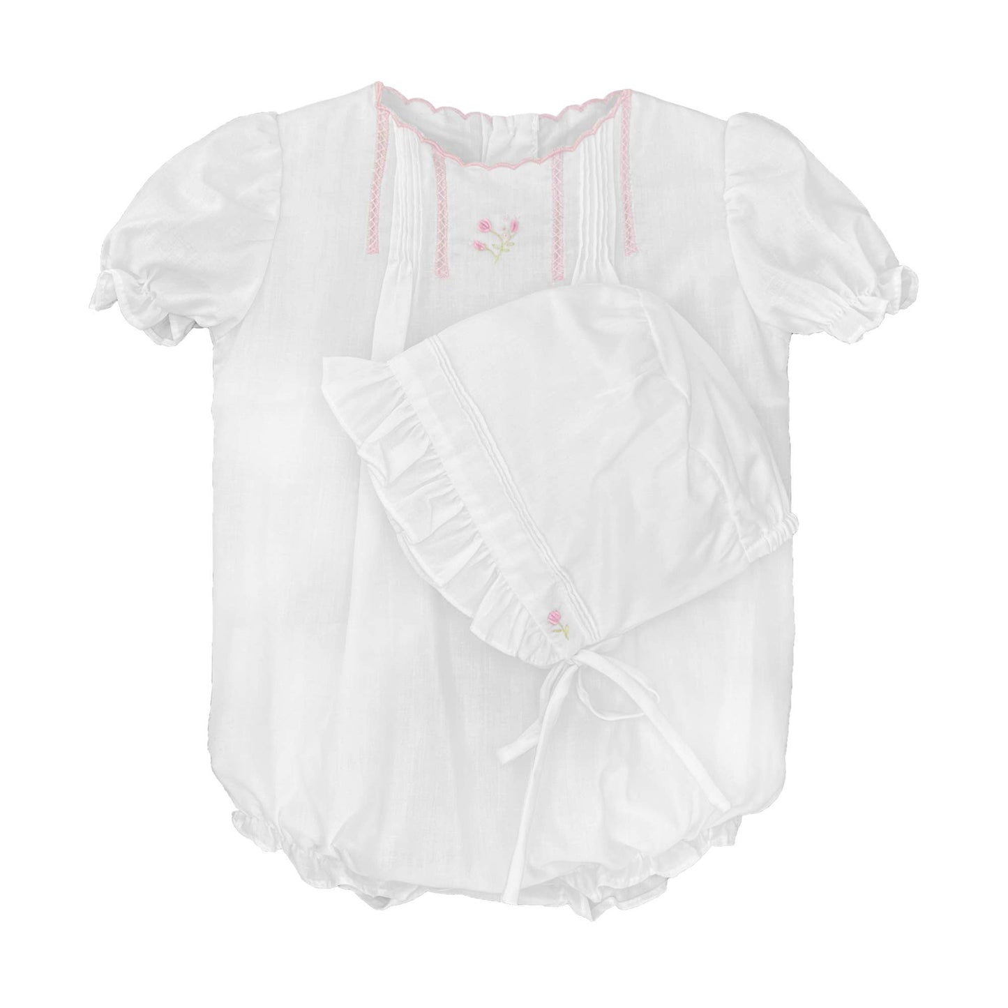 Flower Embroidered Heirloom Bubble: White