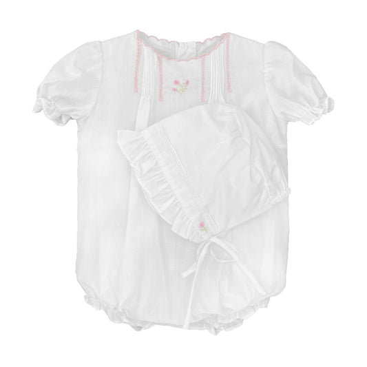 Flower Embroidered Heirloom Bubble: White