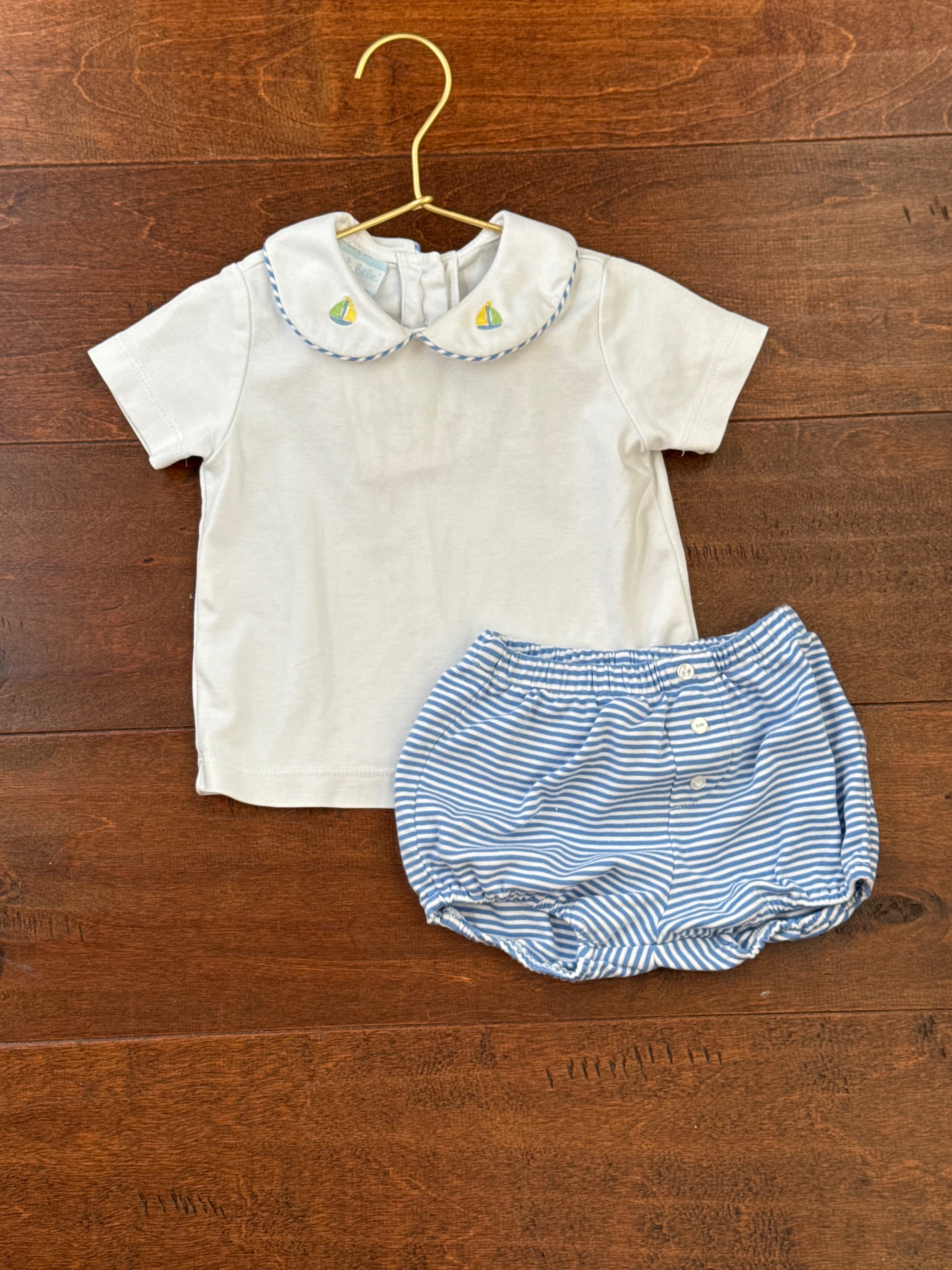 Petit Bebe Sailboat Peter Pan Collar Diaper Set 12m