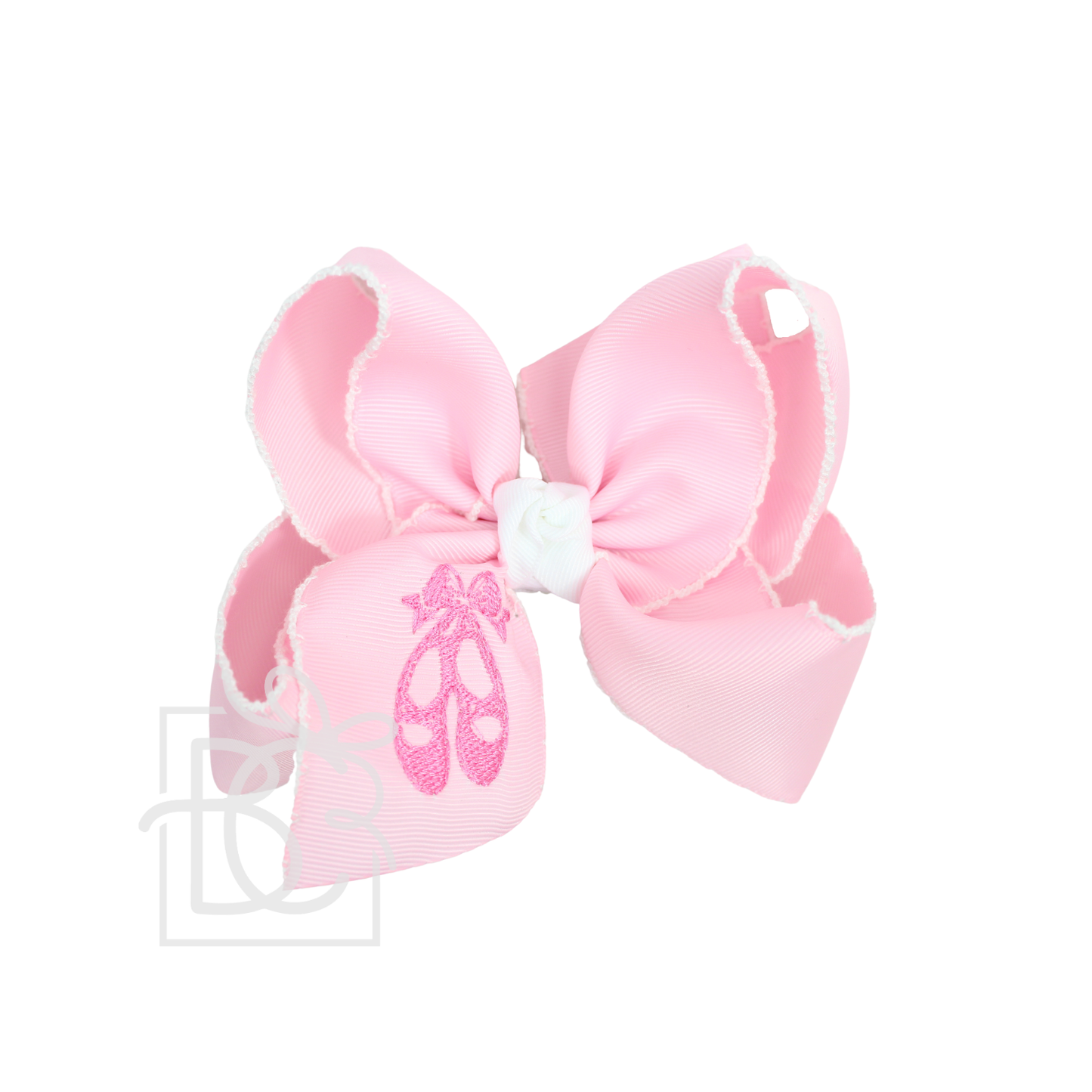 EMBROIDERED BALLET SHOES CROCHET EDGE BOWS: Light Pink / 4.5" Large - 1.5" Crochet edge grosgrain ribbon