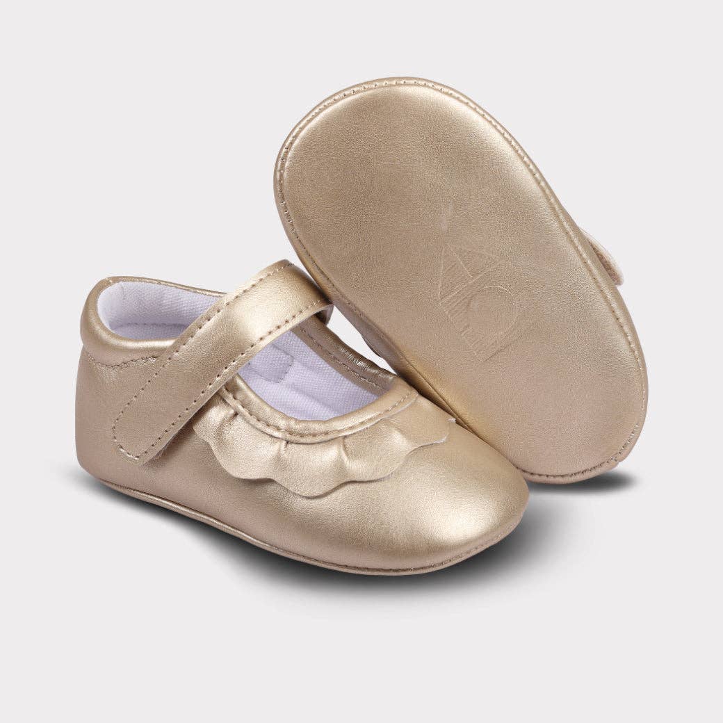 Amina Girls Hook & Loop Crib Shoe: Gold