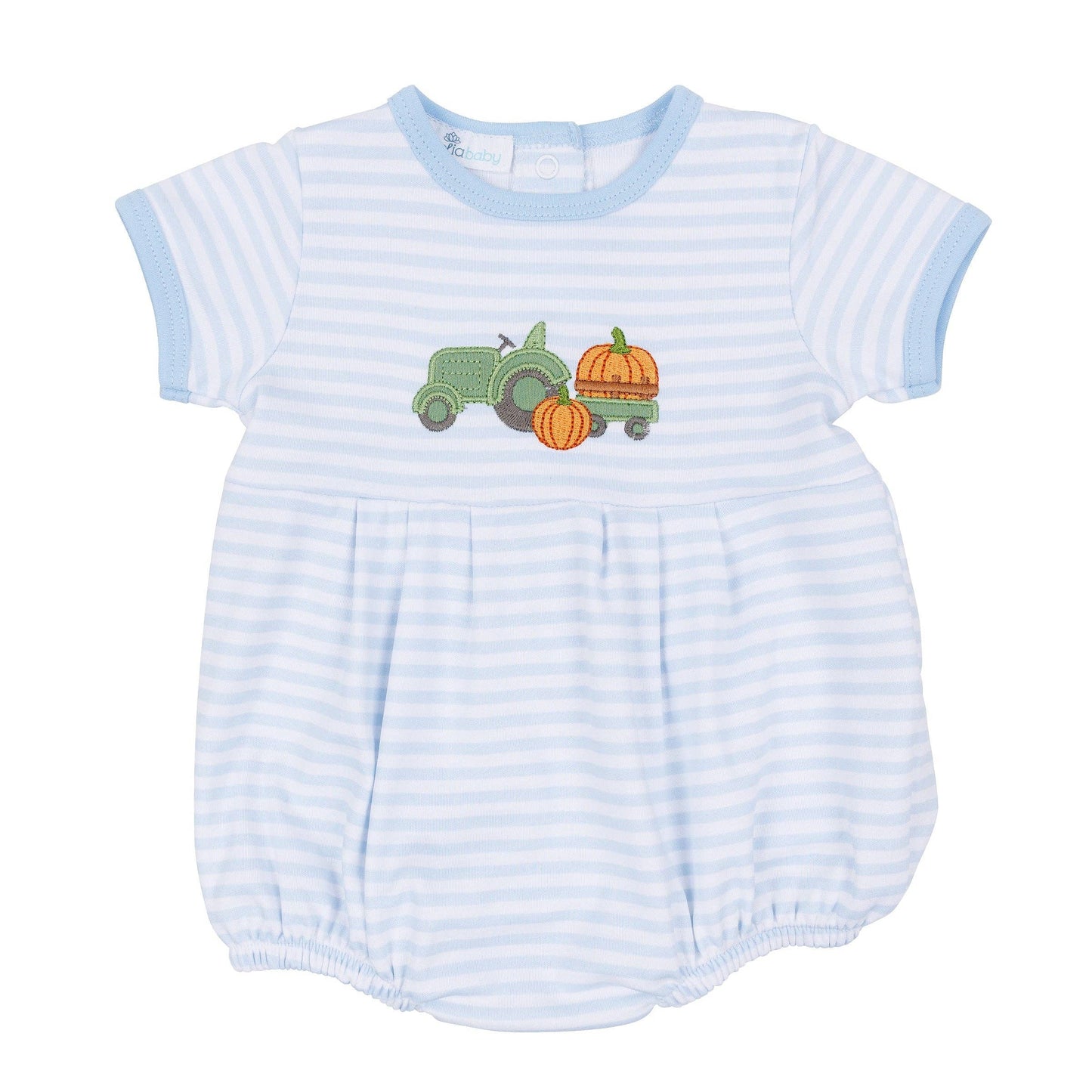 Pumpkin Tractor Applique Bubble - Light Blue