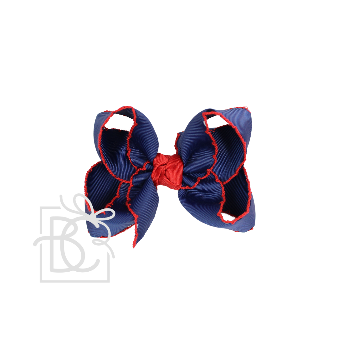 Crochet Edge Bows (Red & Navy): 4.5" Large