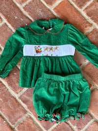 Southern Smocked Company Green Cord Santa Set 24m