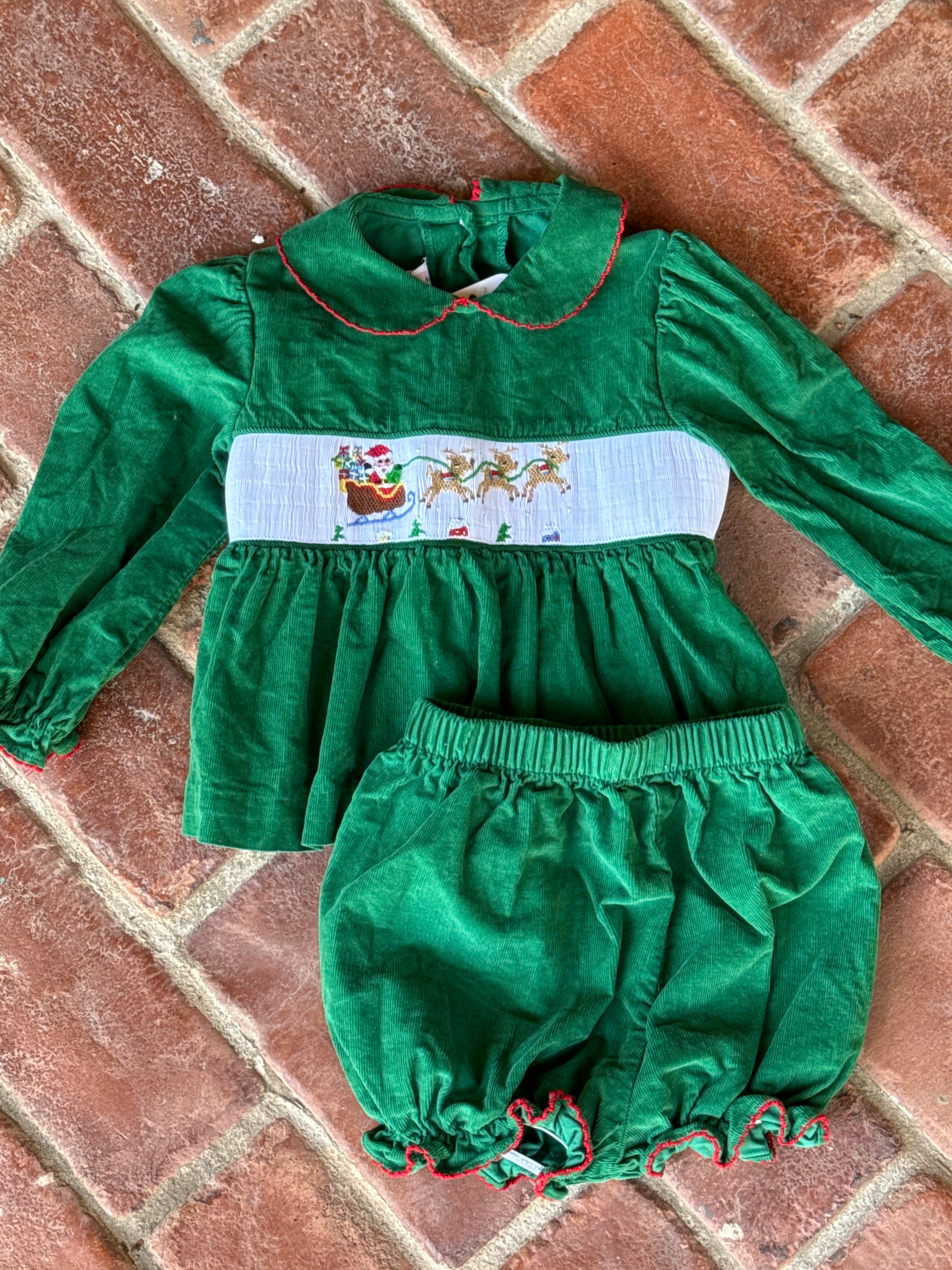 Southern Smocked Company Green Cord Santa Set 24m