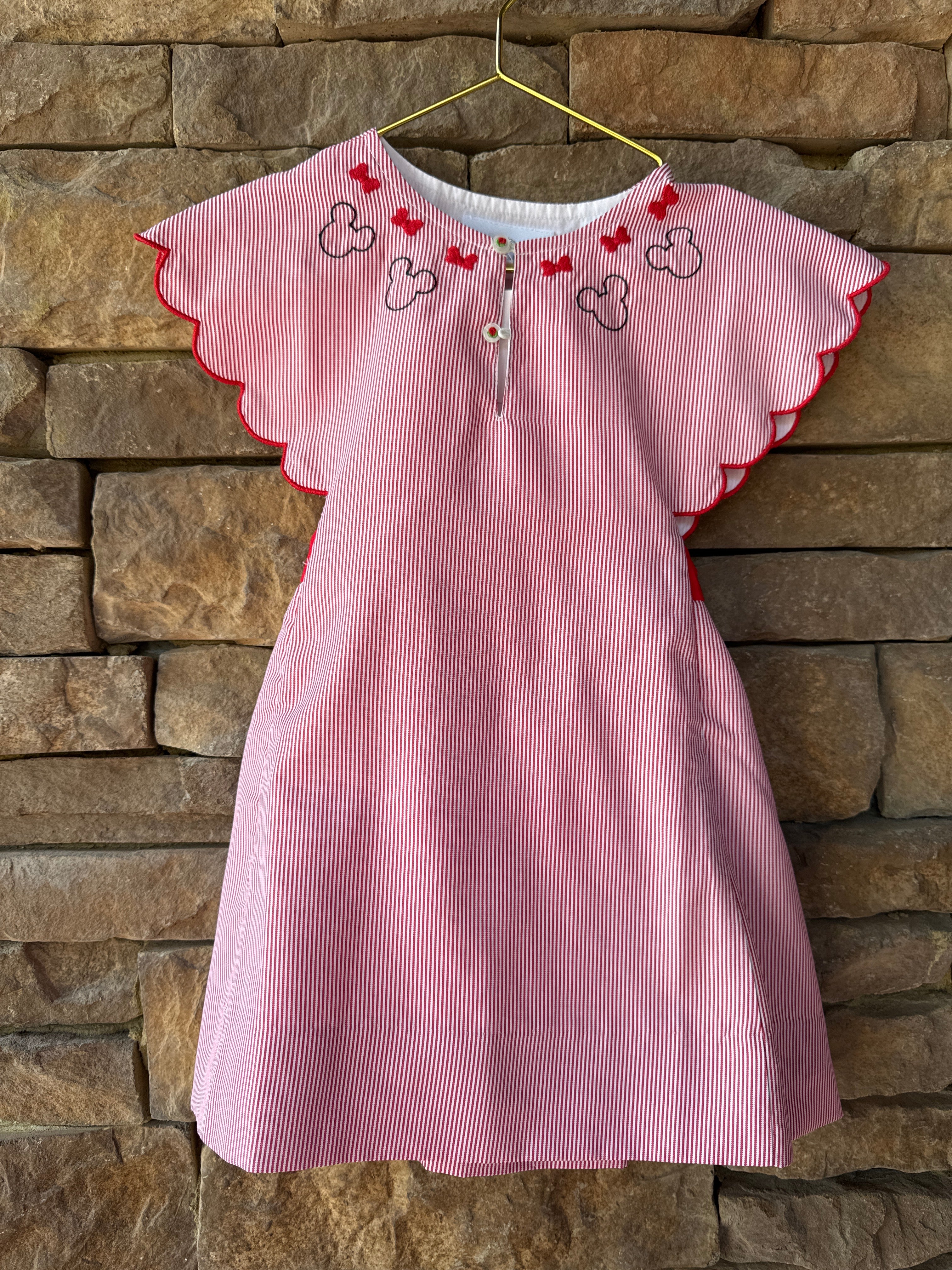 The Proper Peony Mouse Embro Red Pinstripe Dress 2T