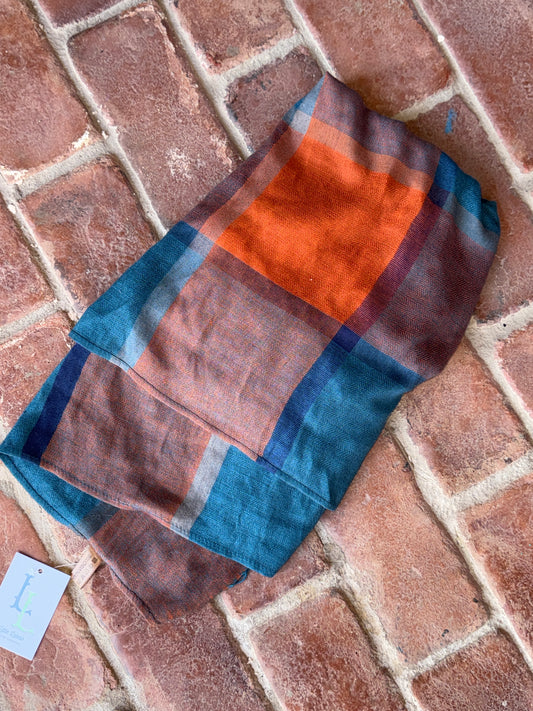 Plaid Scarf Turq/Brown/Orange O/S