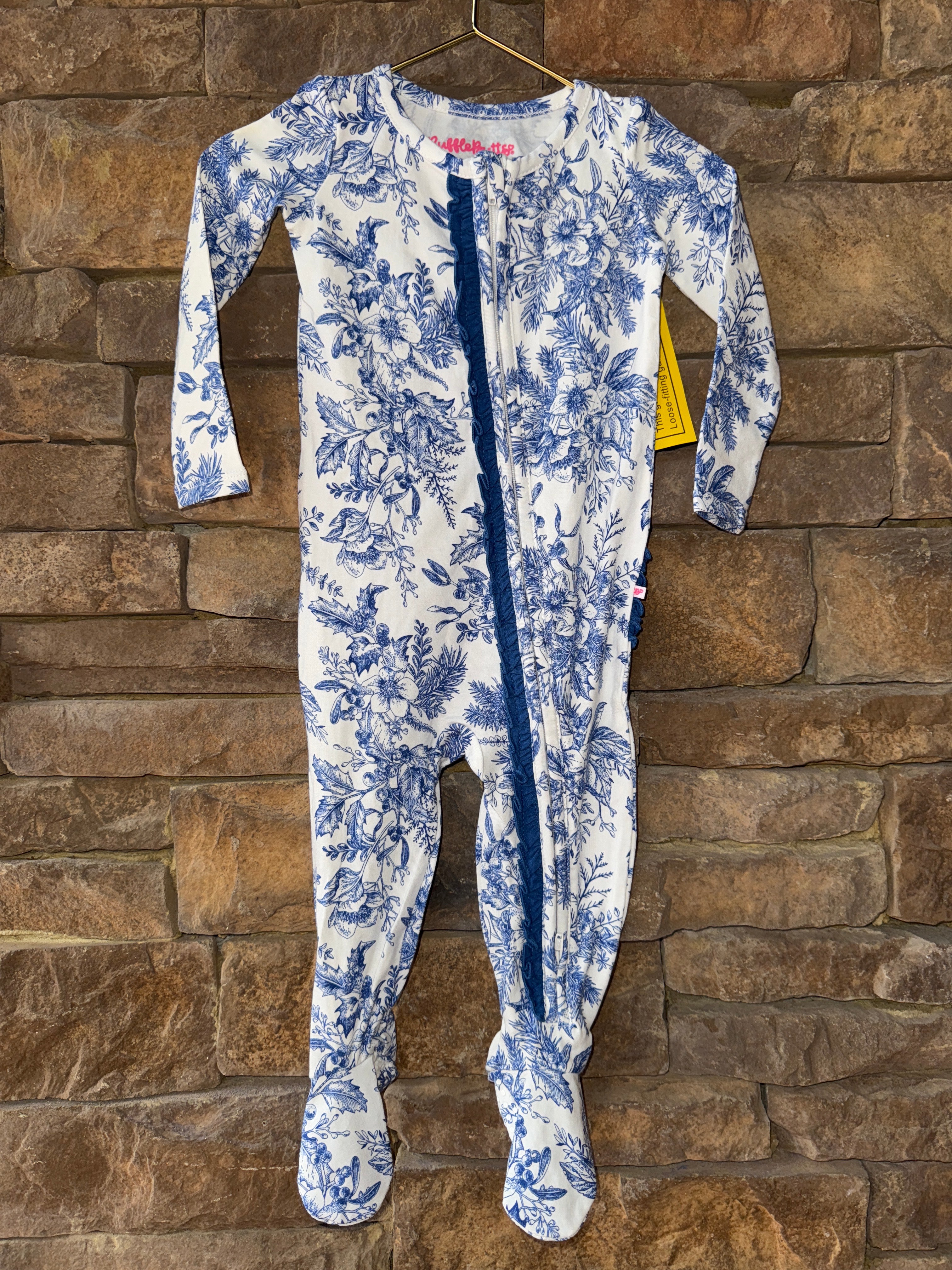 RuffleButts Winterbliss Toile Footie 6-12m