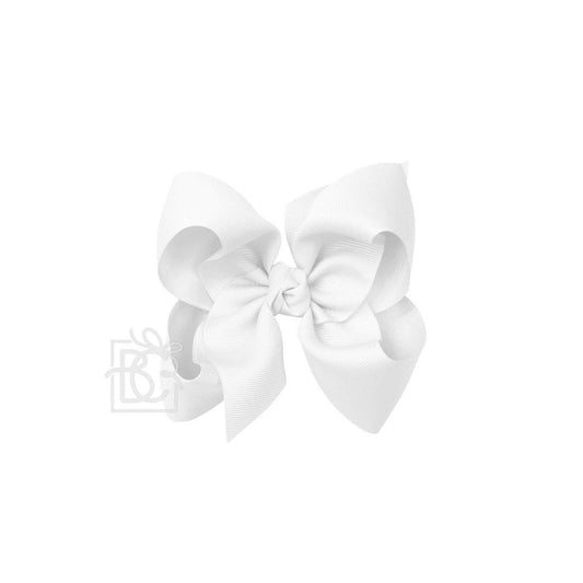 SIGNATURE GROSGRAIN BOW ON CLIP: 5.5" Huge - 2.25" Ribbon on Alligator Clip / WHITE