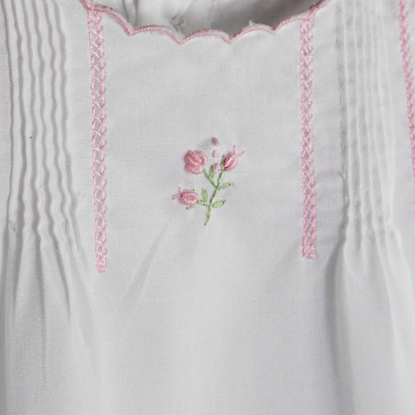 Flower Embroidered Heirloom Bubble: White
