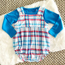 Blue/Red Plaid Snap Bubble: 18-24M