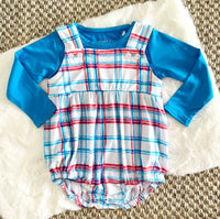 Blue/Red Plaid Snap Bubble: 18-24M
