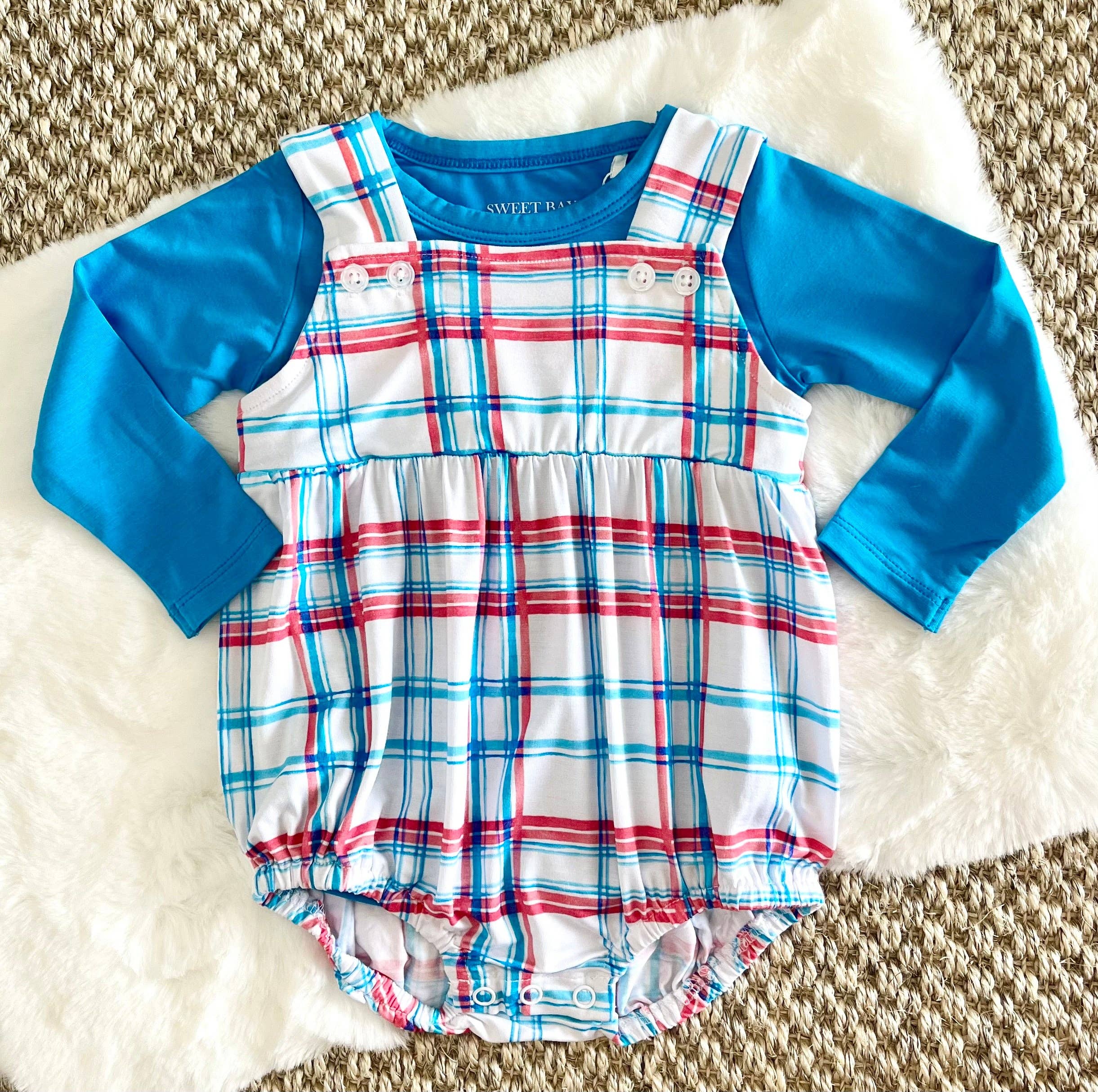 Blue/Red Plaid Snap Bubble: 18-24M