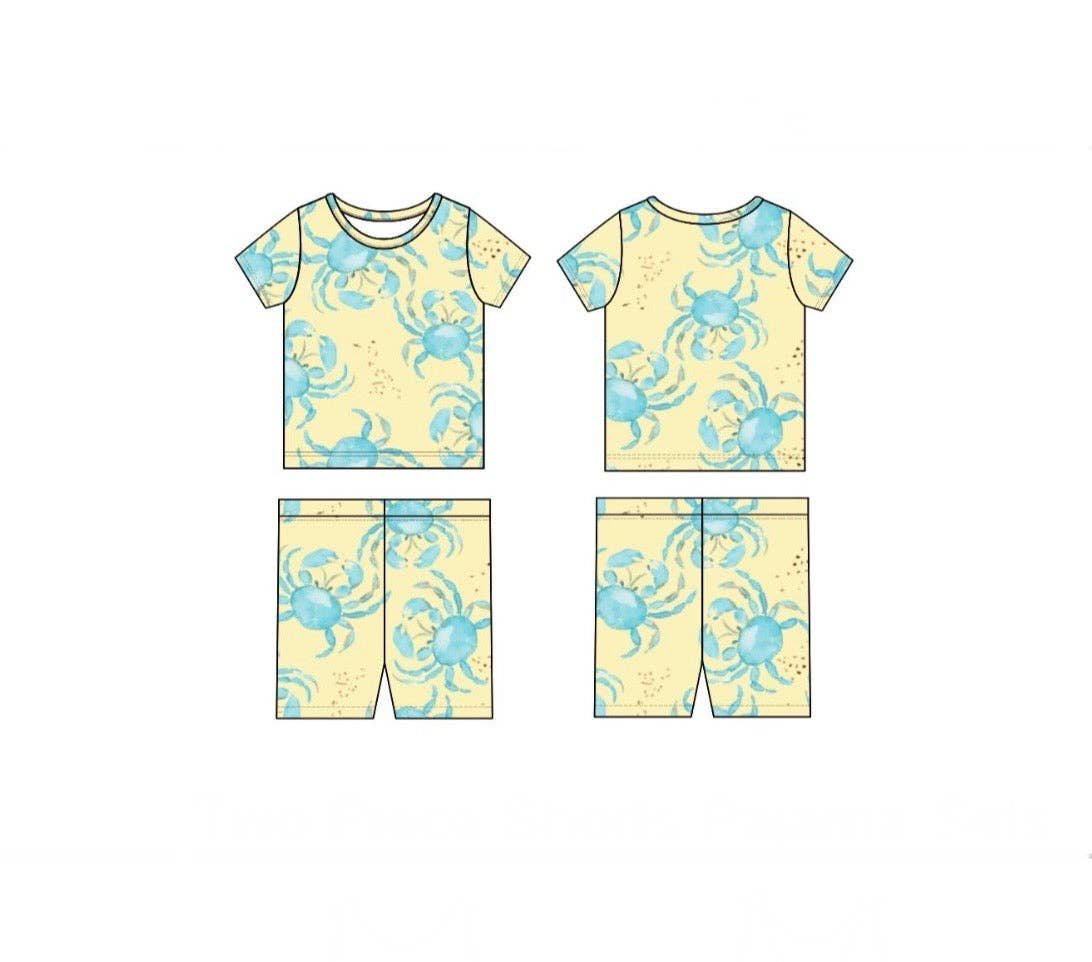 Yellow/Blue Crab Two Piece PJ Short Set: 2/3T
