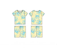 Yellow/Blue Crab Two Piece PJ Short Set: 2/3T
