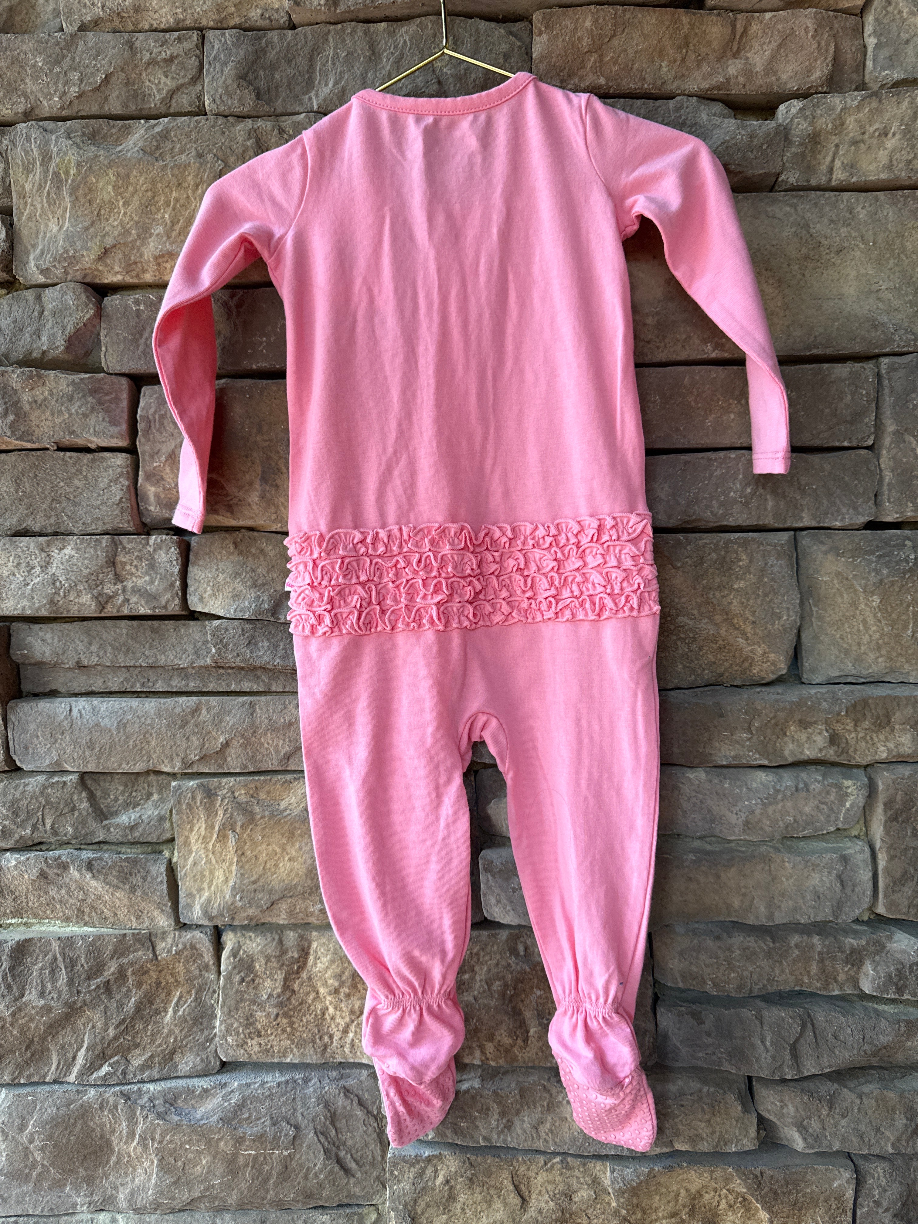 RuffleButts Pink Ruffle Footie 6-12m