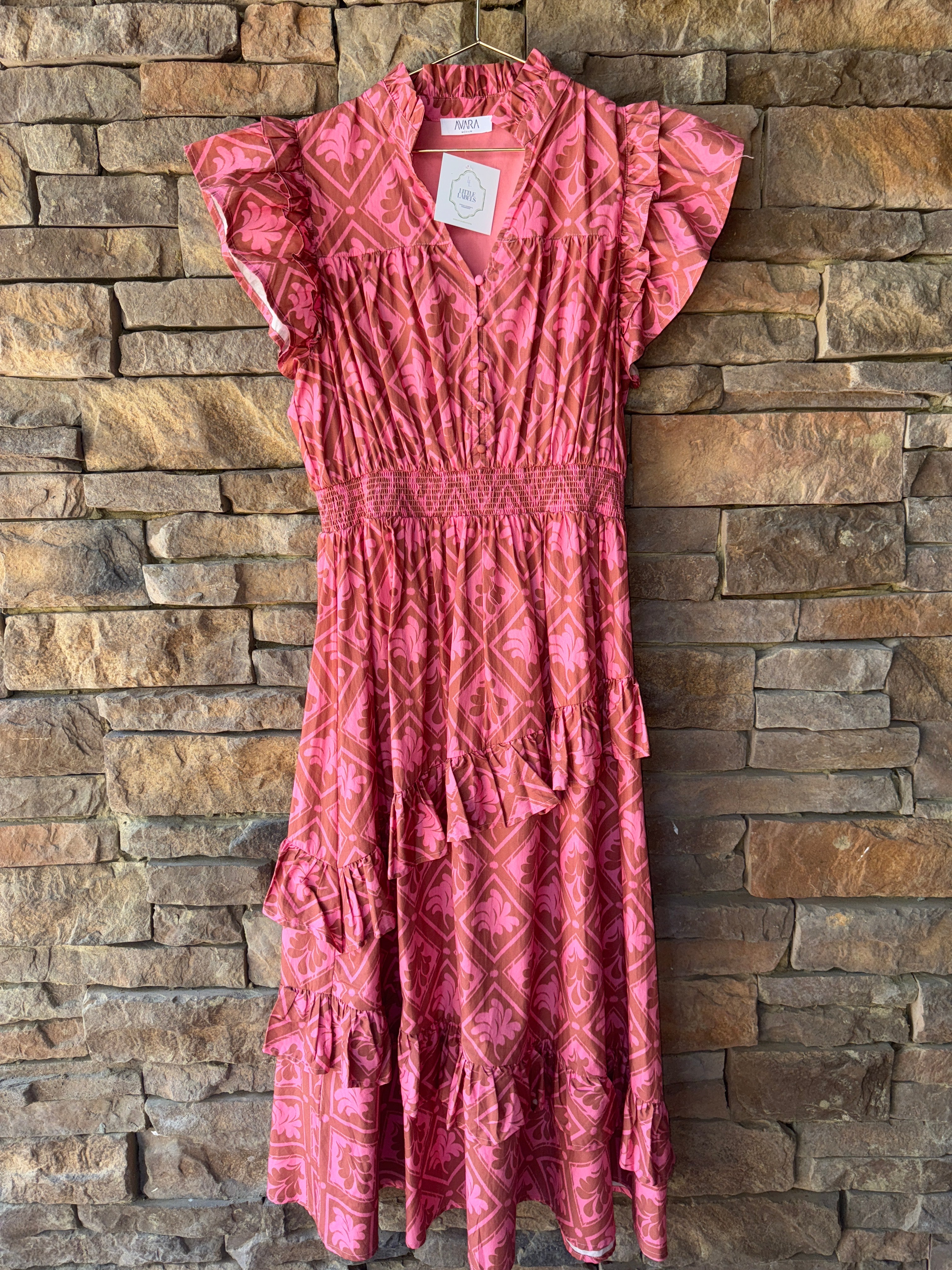 Avara Orange and Pink Flutter Sleeve Maxi M