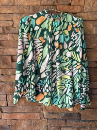 Jodifl LS Smocked Neck Green Top M