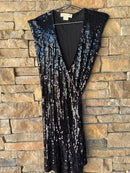 Michael Kors Black Sequin Wrap Dress S