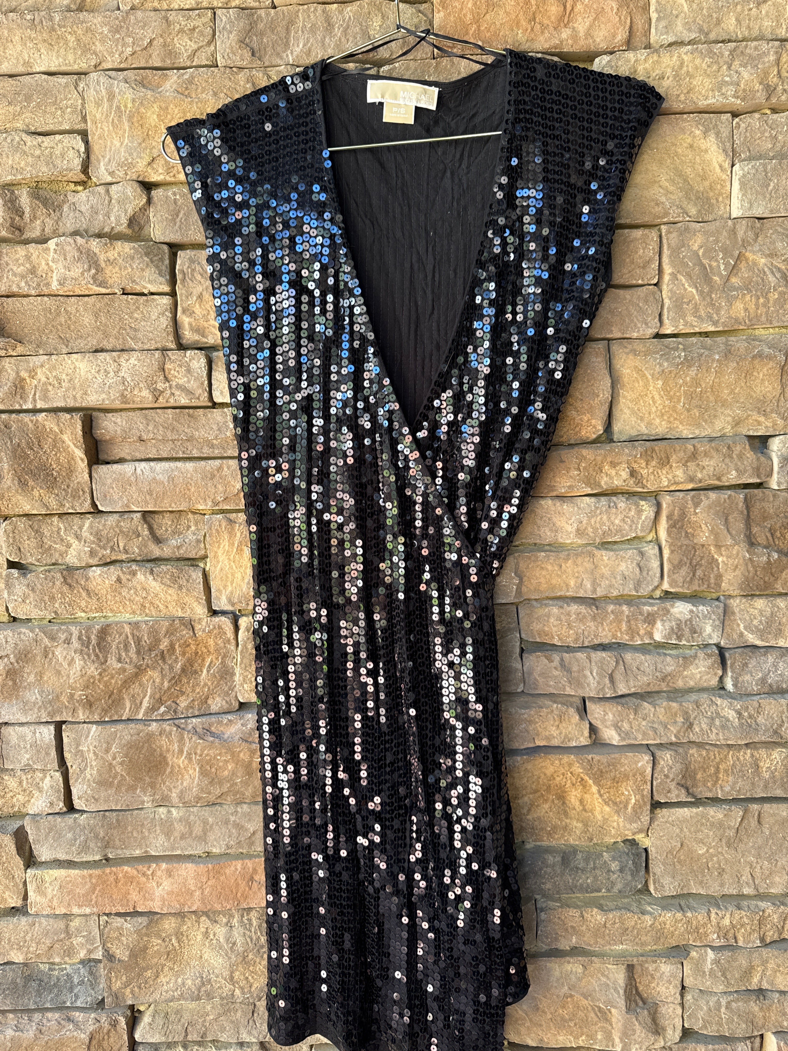 Michael Kors Black Sequin Wrap Dress S