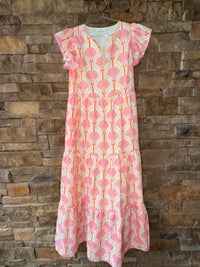 Jade Maxi Dress in Pink Fans S