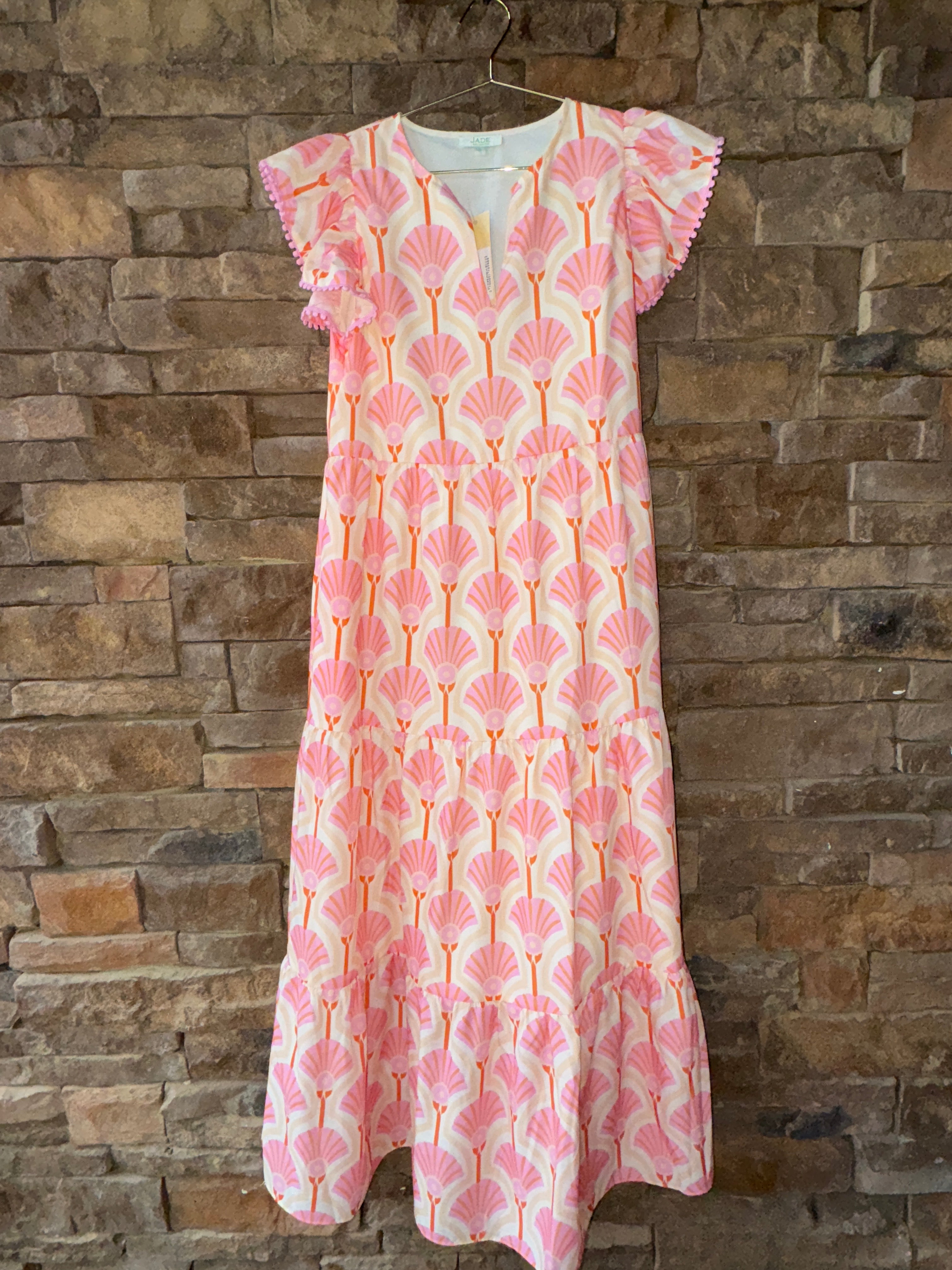 Jade Maxi Dress in Pink Fans S